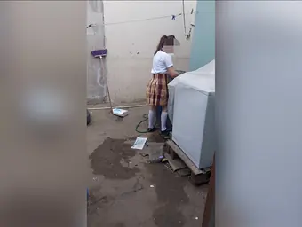 Stepdad gets lucky with his stepdaughter washing her undies in POV