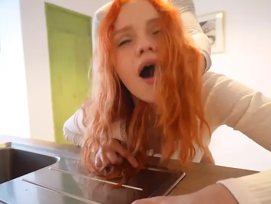 Observe this steamy youthfull dark haired get torn up rock hard in the kitchen with her cock-squeezing snatch and cock-squeezing butt getting creampied
